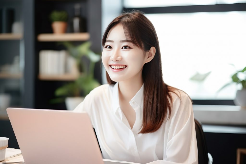 パソコンで検索している女性